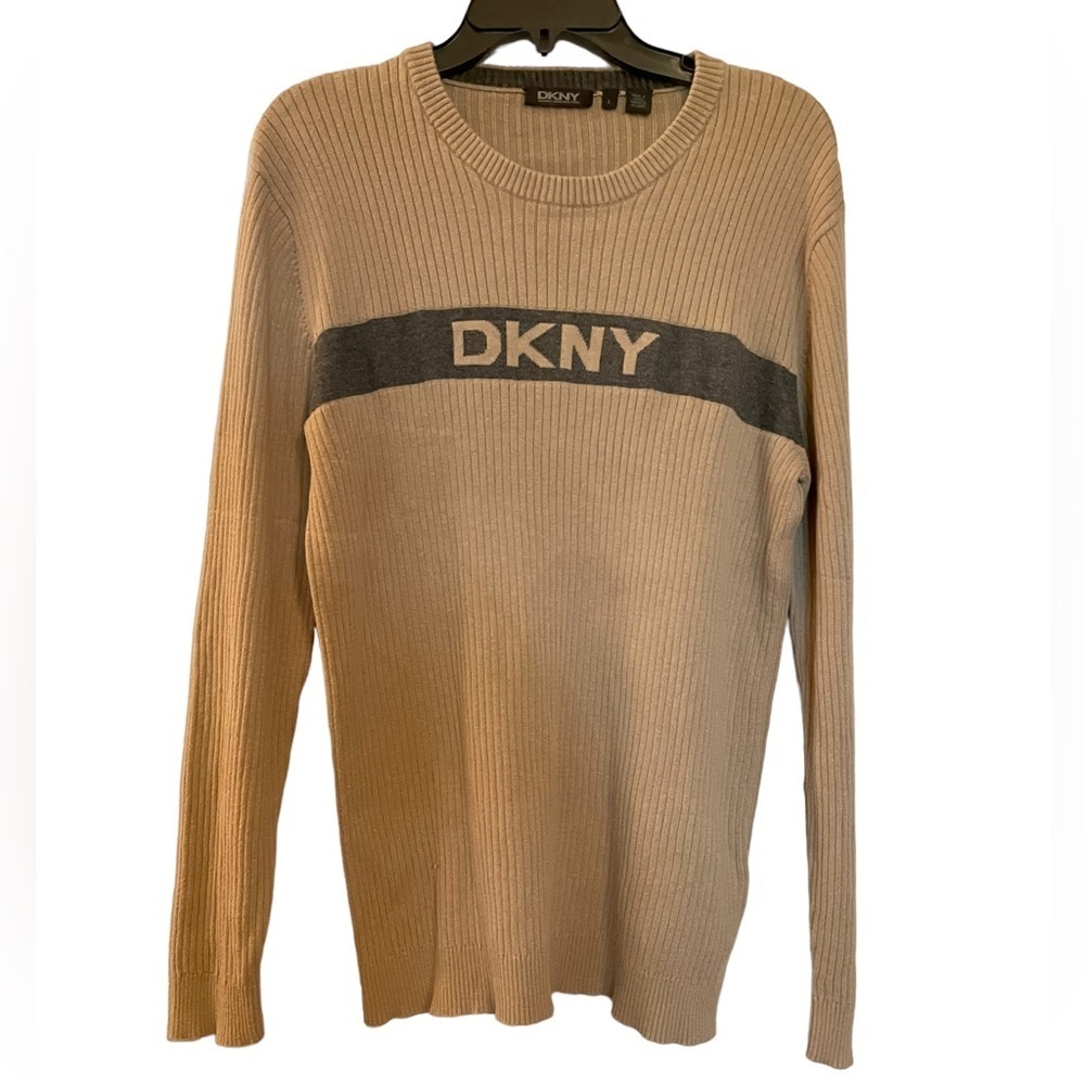DKNY BEIGE Ribbed 100% Cotton Sweater Size Large